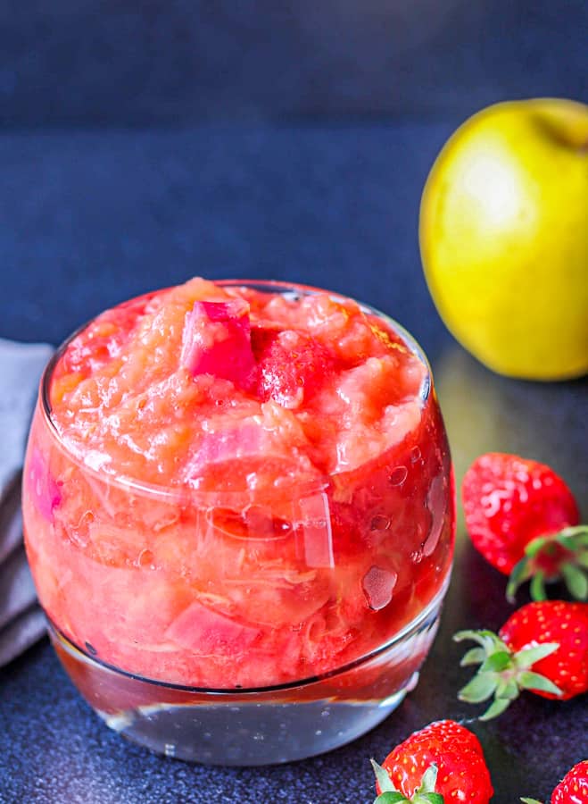 rhubarb strawberry apple chutney in a glass