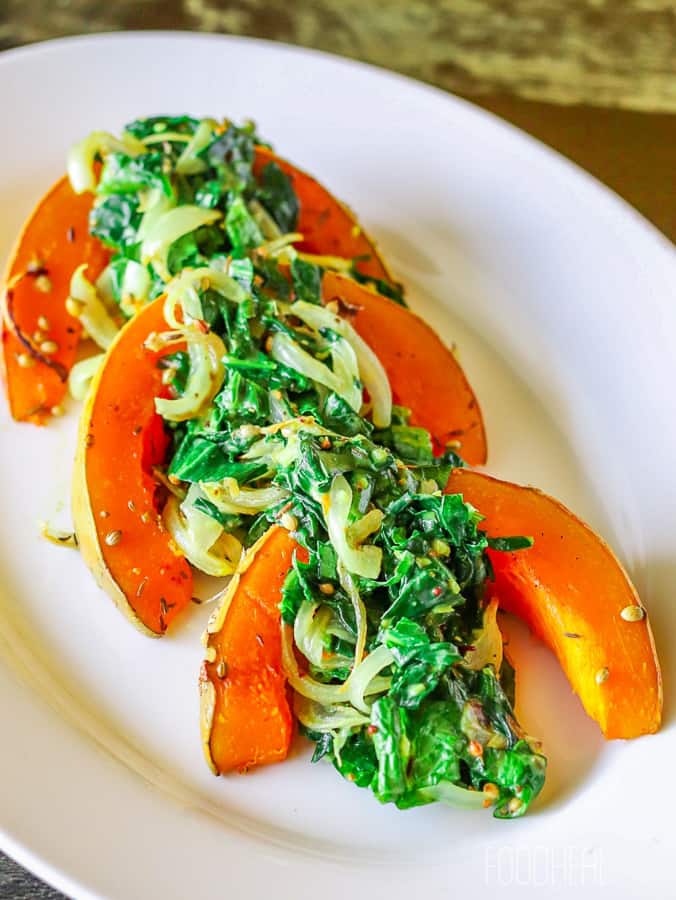 Roasted spiced pumpkins with spinach-1
