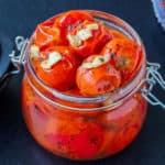 Garlic homemade tomato soup in a jar