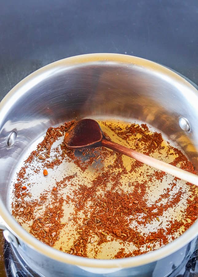 Spices cooking in a saucepan