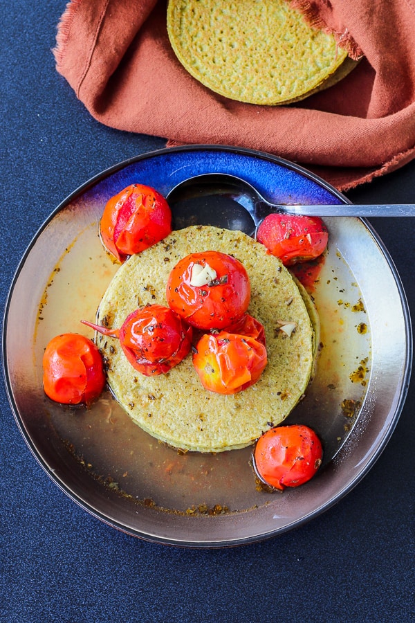 savory zucchini pancakes and garlic tomatoes soup