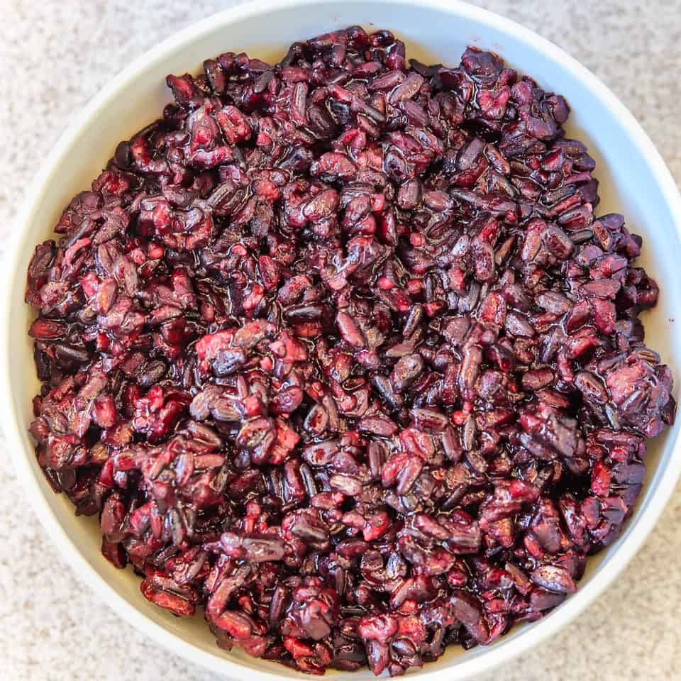 cooked black rice in a bowl