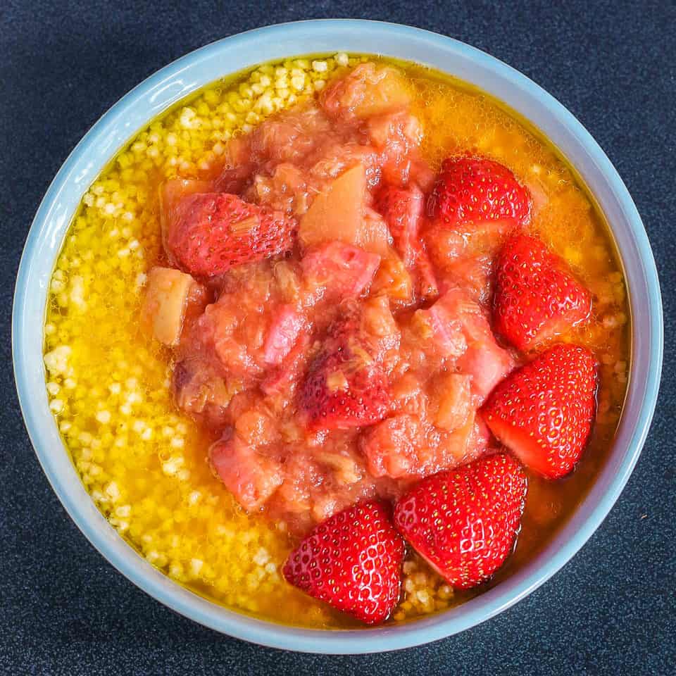 Overnight millet recipe with rhubarb-strawberry