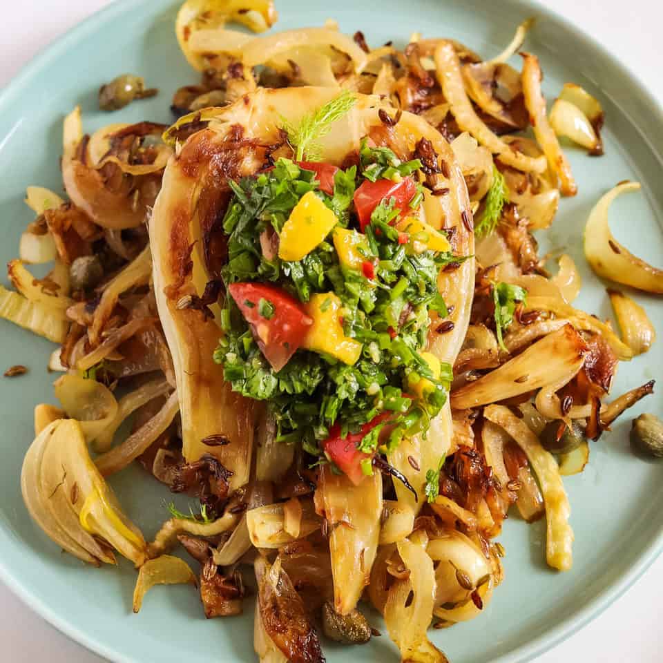 pan-roasted fennel with mango salsa