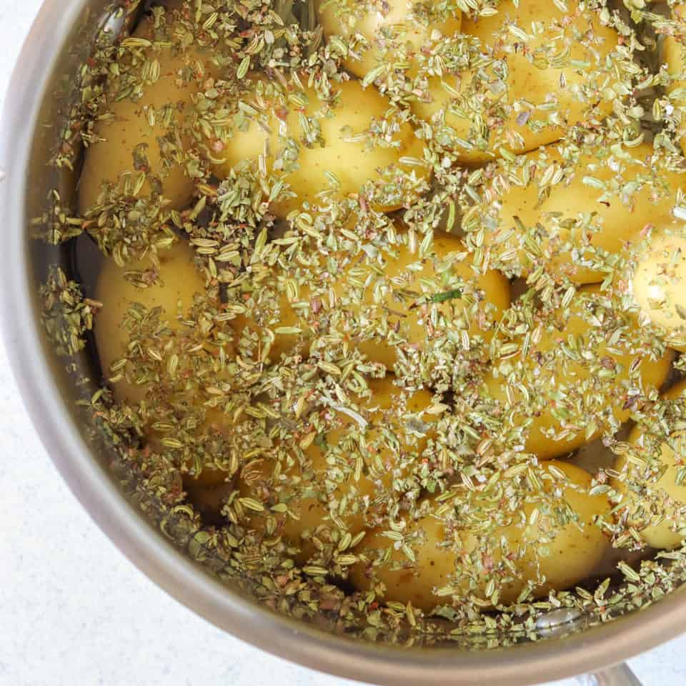 boiling potatoes in herbs