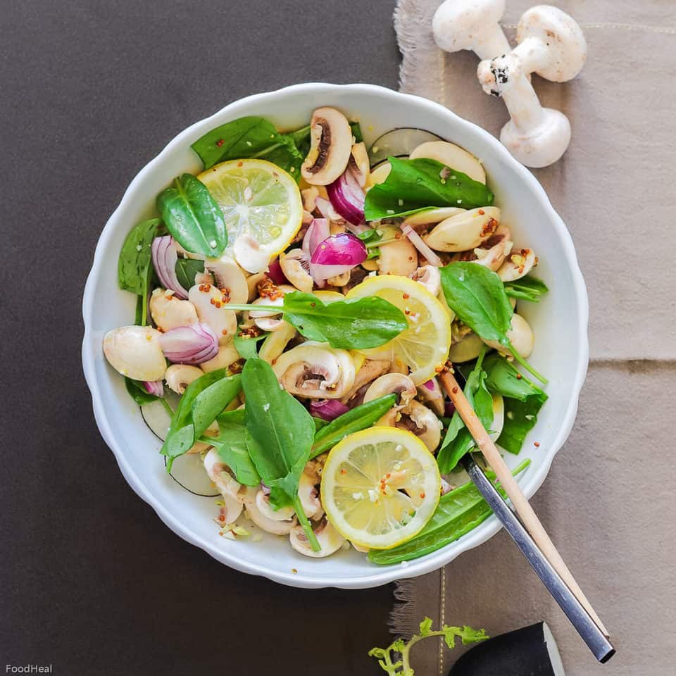 Mushroom Salad with Dijon Mustard for Vegan Weight Loss Diet - FOODHEAL