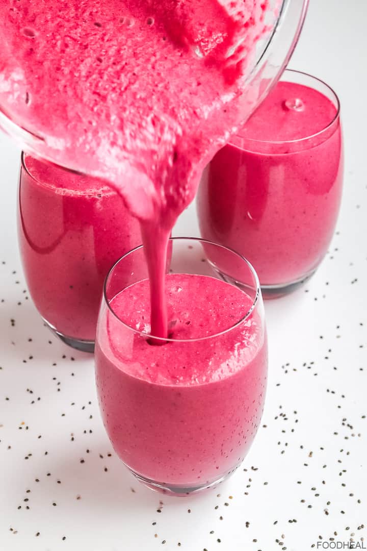 serving beet smoothie in a glass
