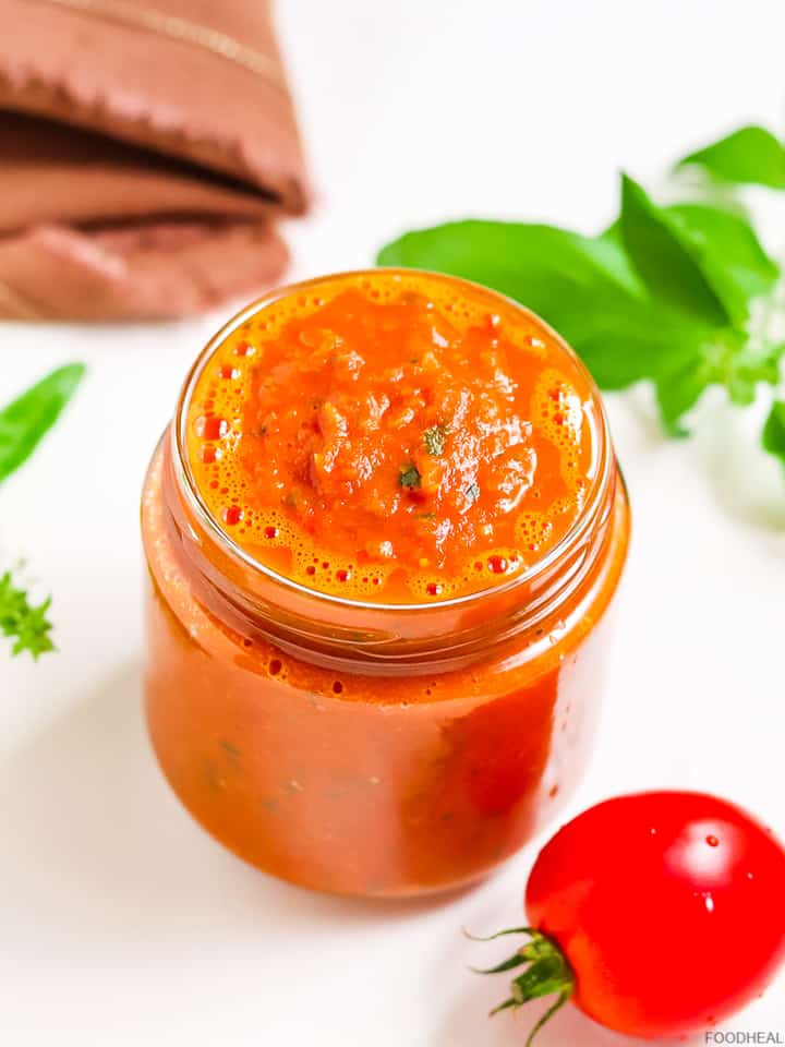 Homemade tomato sauce in a jar