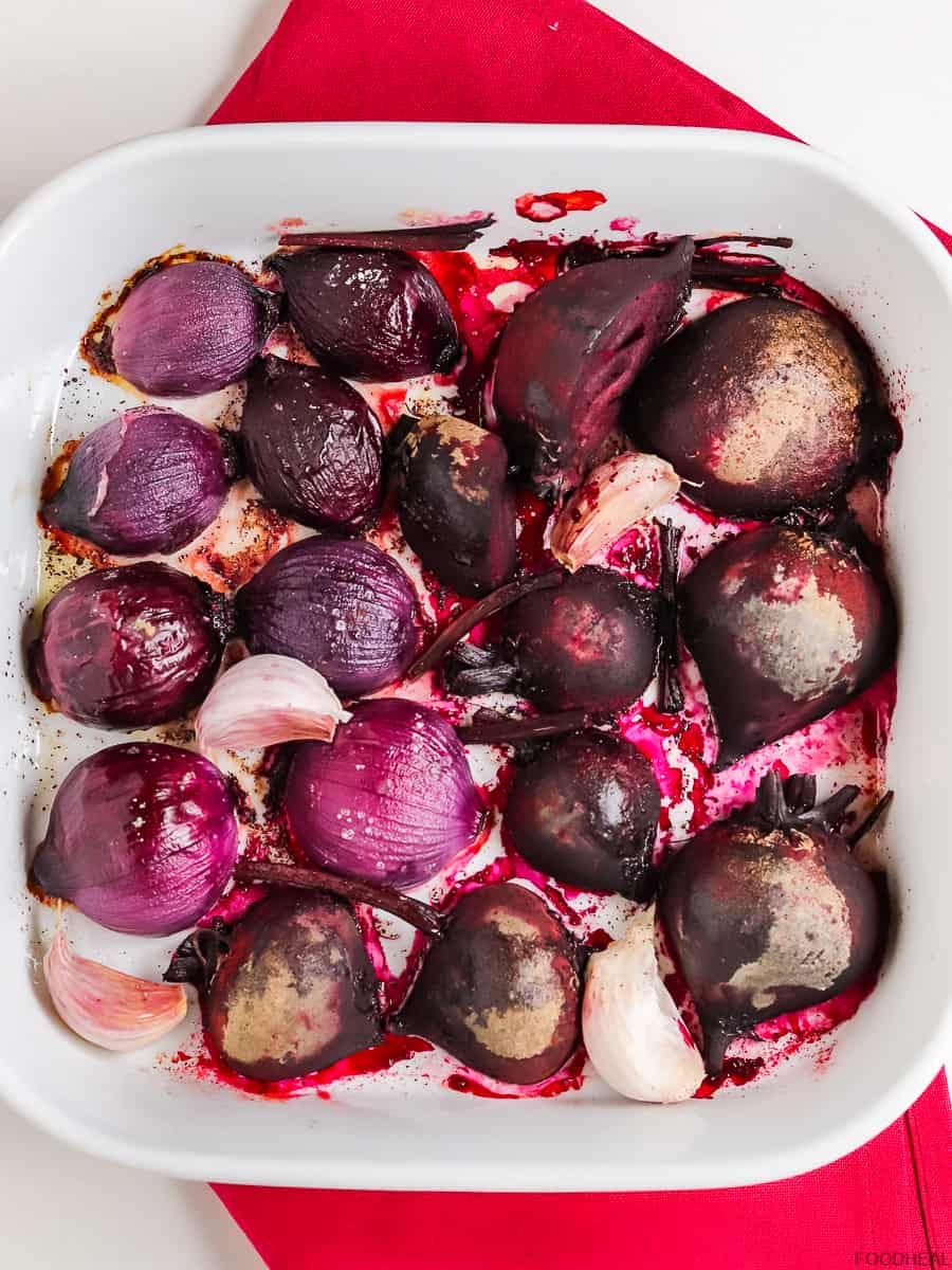 Roasted beets, red onions, & garlic