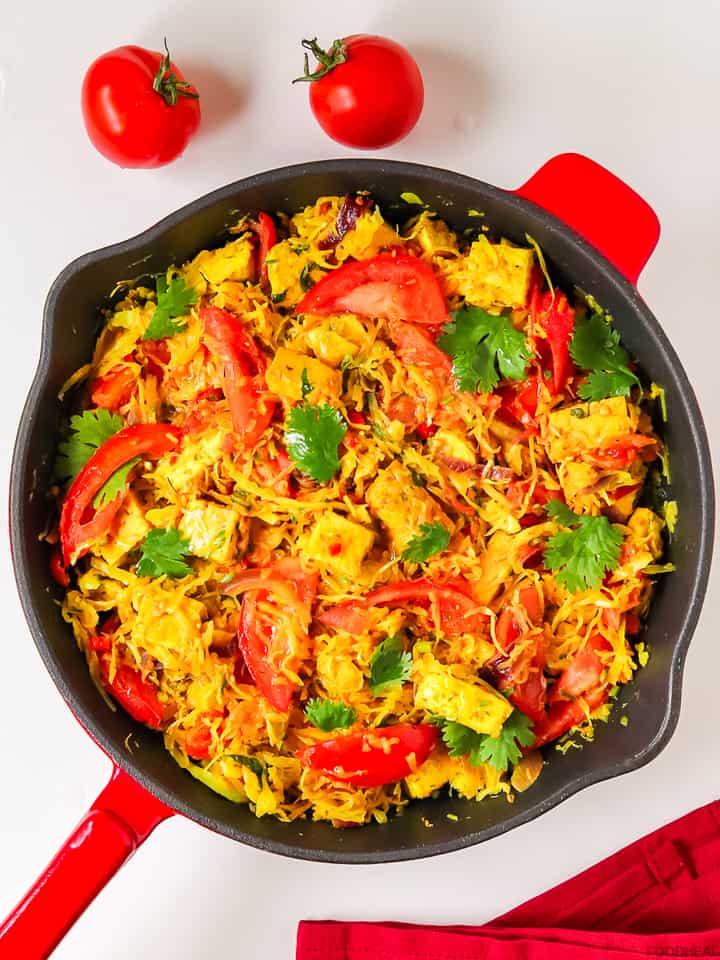 Simple cabbage stir fry with tomatoes
