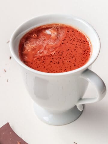 A cup of hot chocolate with dark chocolate & coconut oil