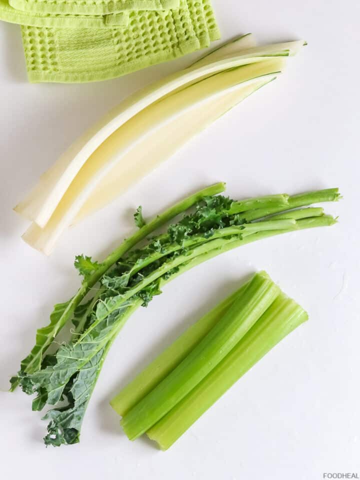 Celery juice recipe with kale and swiss chard stems FOODHEAL
