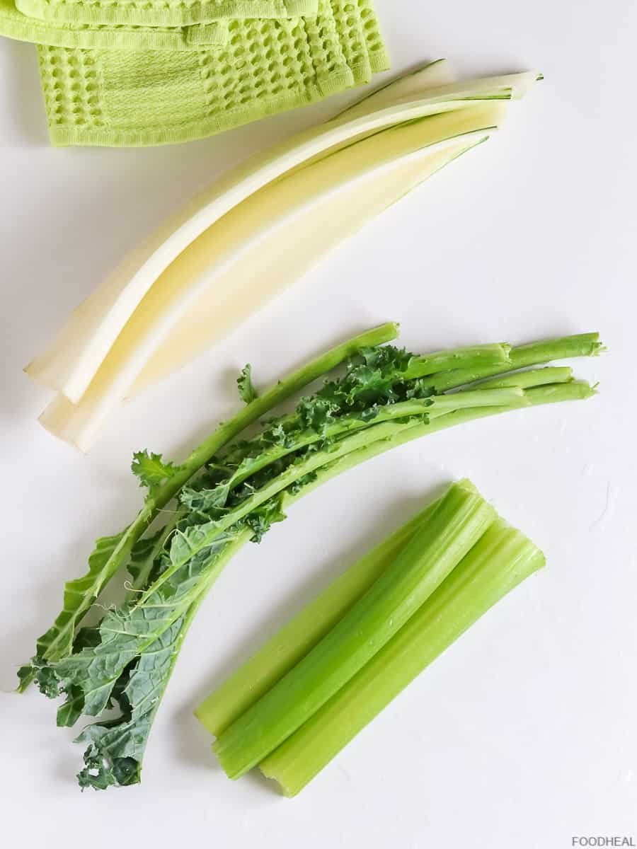 Celery stalks, kale and swiss chard stems