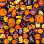 Roasted root vegetables on a sheet pan