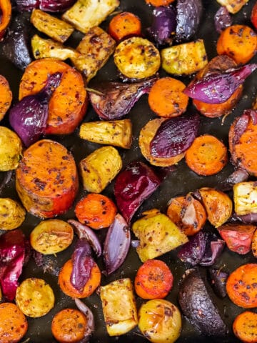 Roasted root vegetables on a sheet pan