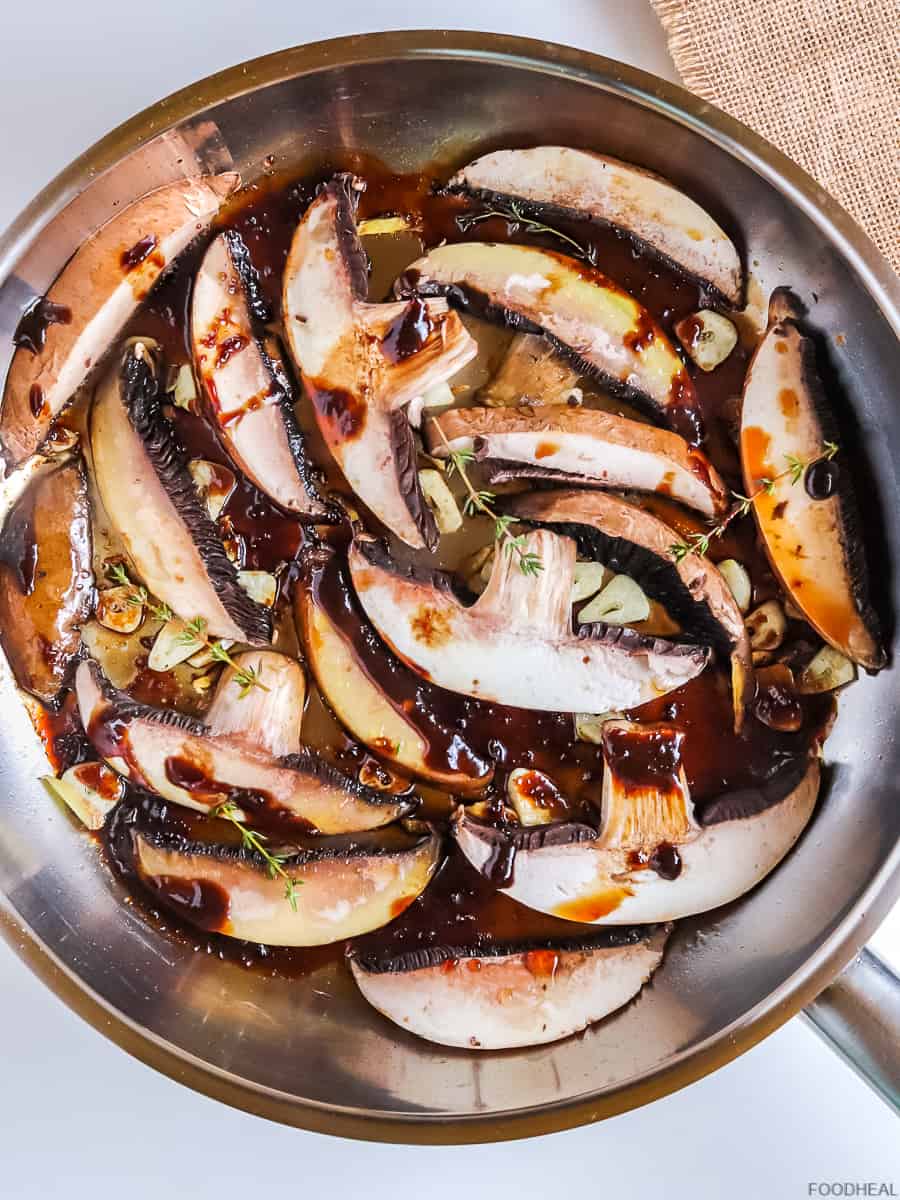 Pomegranate molasses added in cooking mushrooms