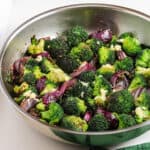 Sauteed broccoli with onion in bicarbonate of soda