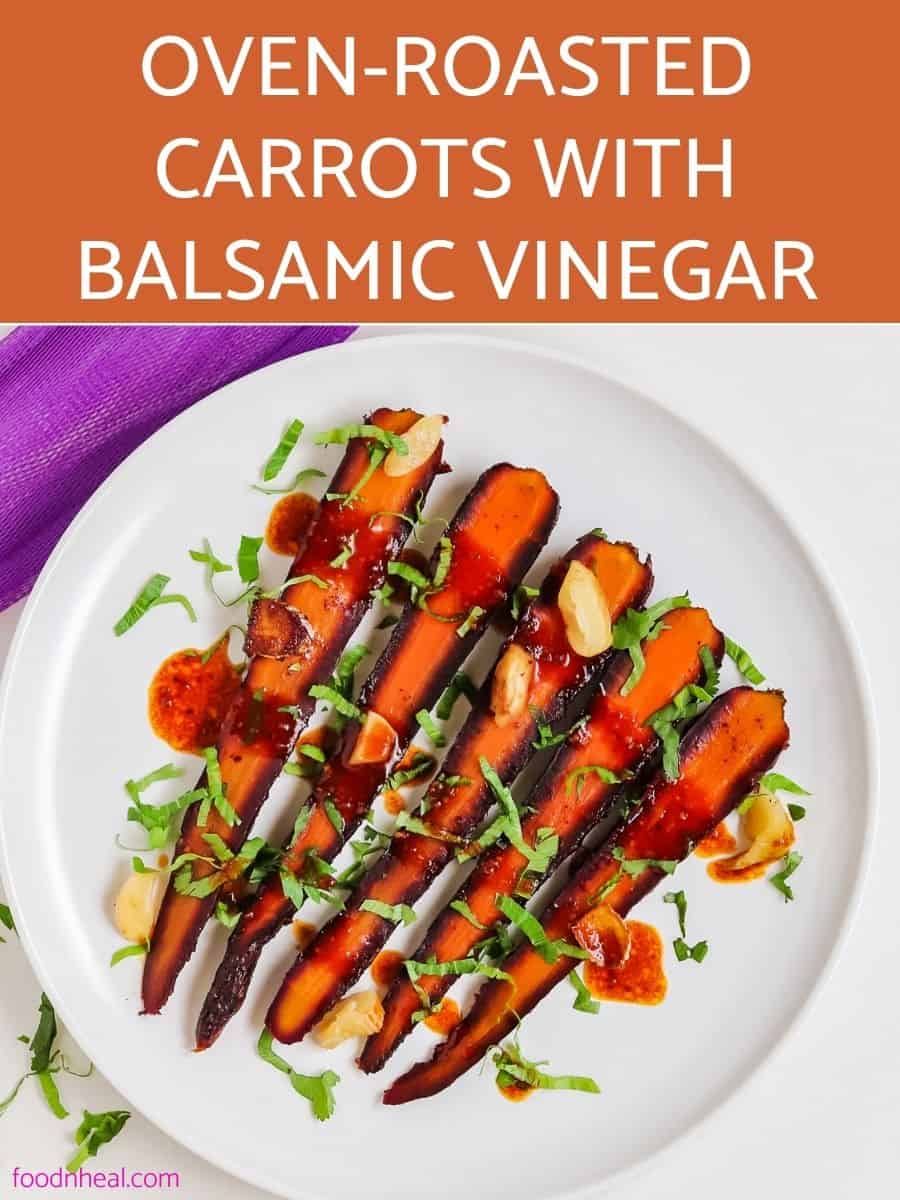 a plate of roasted carrots with balsamic sauce