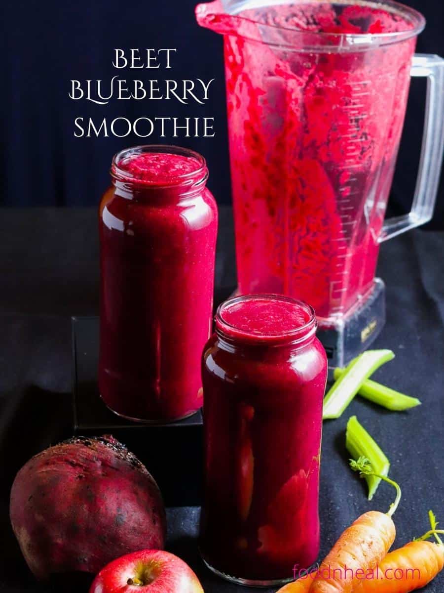 beet smoothie with blueberries